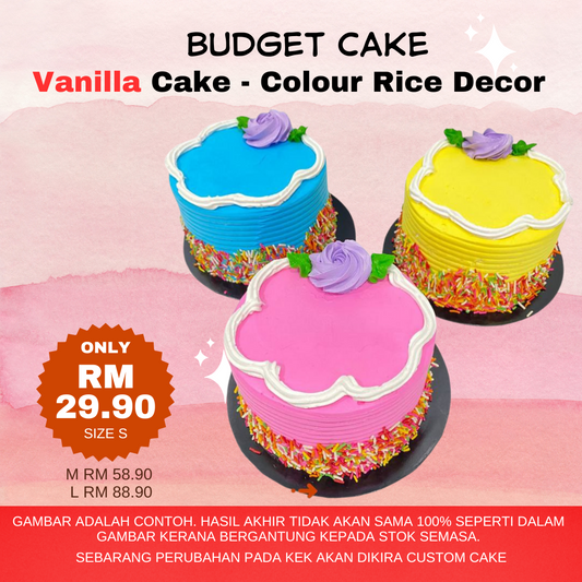 Sponge Budget Cake - Vanilla Colourice/ Choc Choc Rice Decor