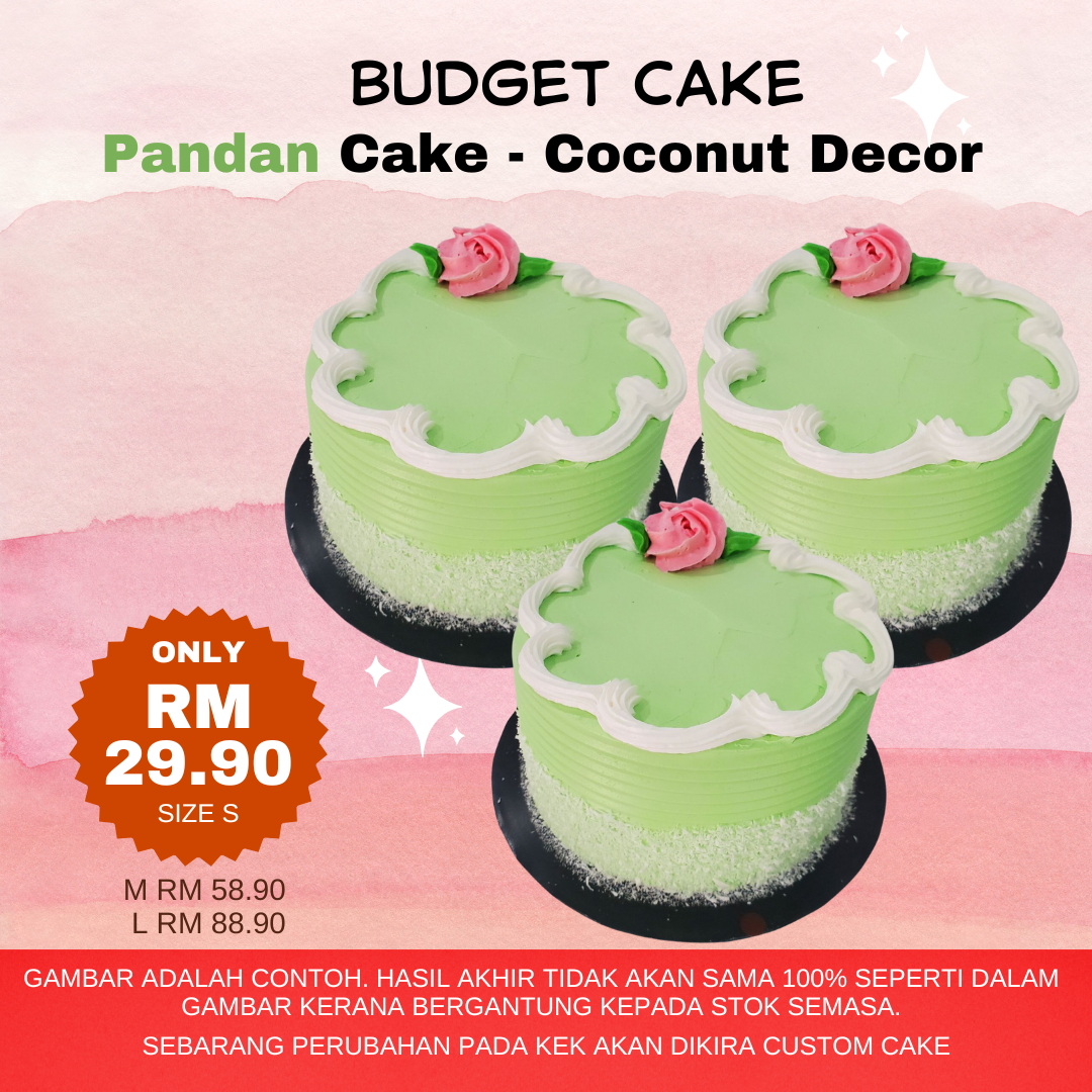 Sponge Budget Cake - Pandan Cake Coconut Decor