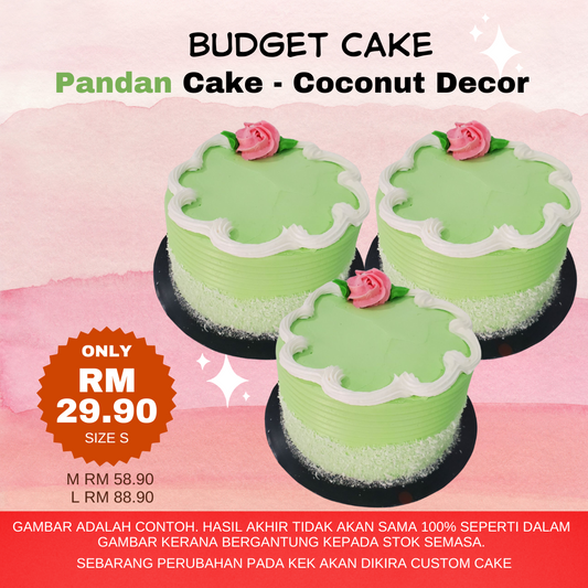 Sponge Budget Cake - Pandan Cake Coconut Decor