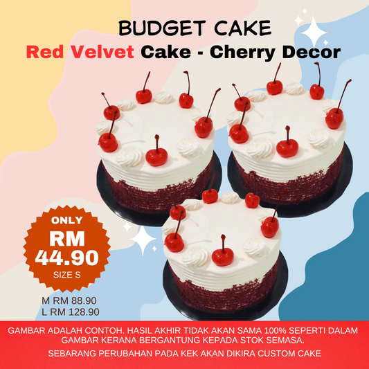 Sponge Budget Cake - Red Velvet Cherry Decor